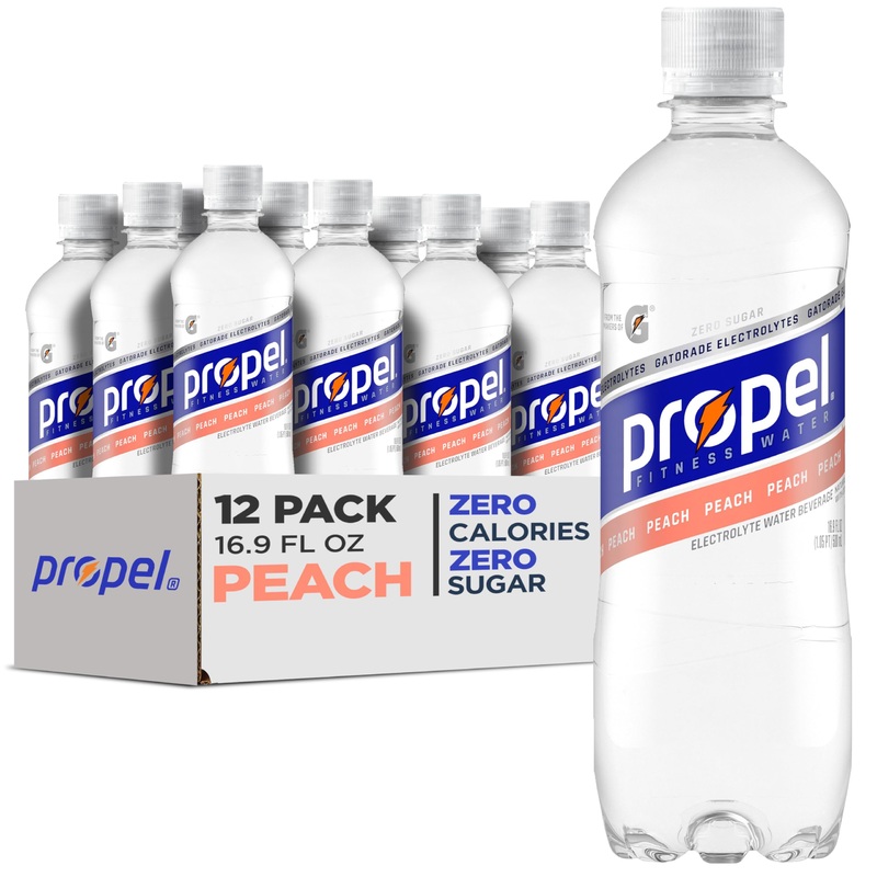 PROPEL Peach Zero Calorie Sports Drinking Water with Electrolytes & Vitamins C&E, 16.9 Fl Oz, Pack of 12