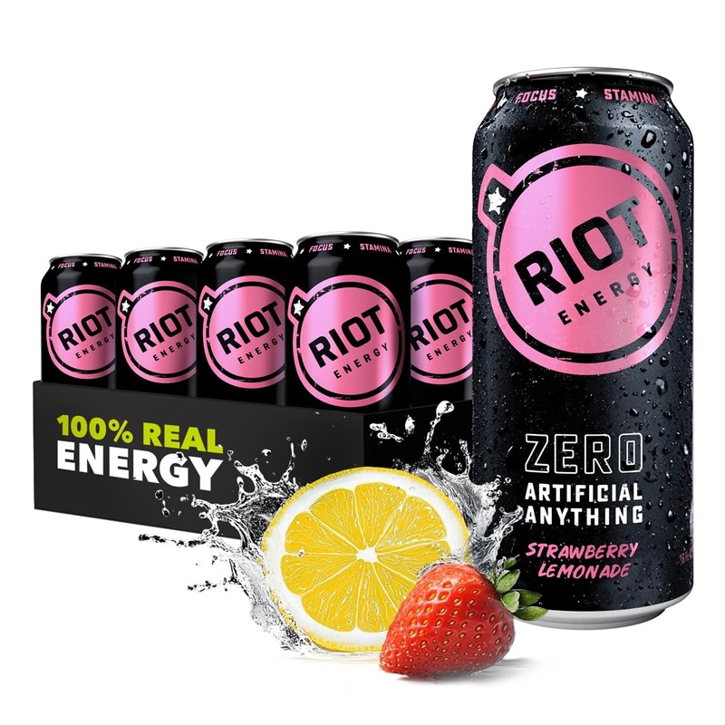 Riot Clean Energy Drink, Strawberry Lemonade, Zero Artificial Anything, No Sucralose, Made With Real Fruit, No Sugar Added, Ener