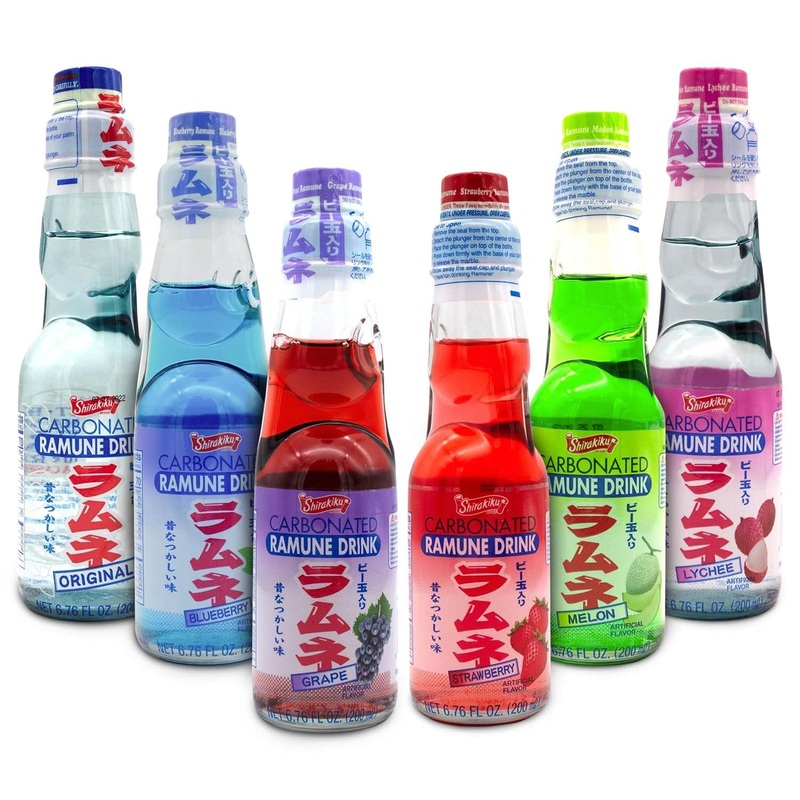 Shirakiku Ramune Japanese Soda Variety Pack | Japanese Marble Soda In Multiple Flavors | Original, Strawberry, Melon, Lychee, Gr
