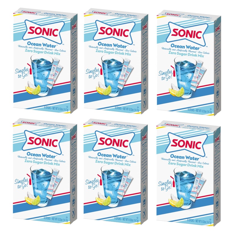 Singles To Go! Sonic Ocean Water Drink Mix, 6 Boxes, 36 Sticks, Zero Sugar, Low Calorie, 36 Total Servings