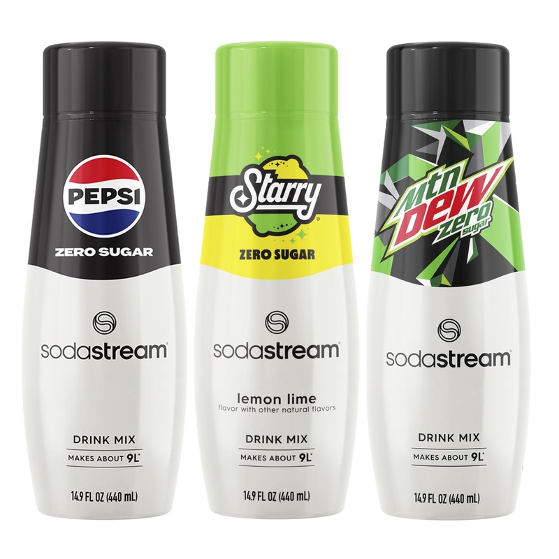 Sodastream Pepsi, Starry & Mtn Dew Variety Pack, Zero Sugar, 440Ml, (Pack Of 3)