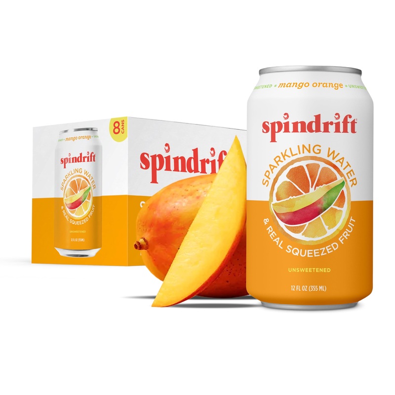 Spindrift Sparkling Water, Mango Orange Flavored, 12 Fl Oz (Pack Of 8)