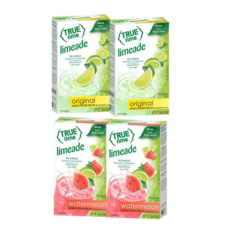 True Lime Limeade & Watermelon (Pack Of 4 | 2 Boxes Each Flavor) 10Ct Each Box. True Lemon | True Citrus