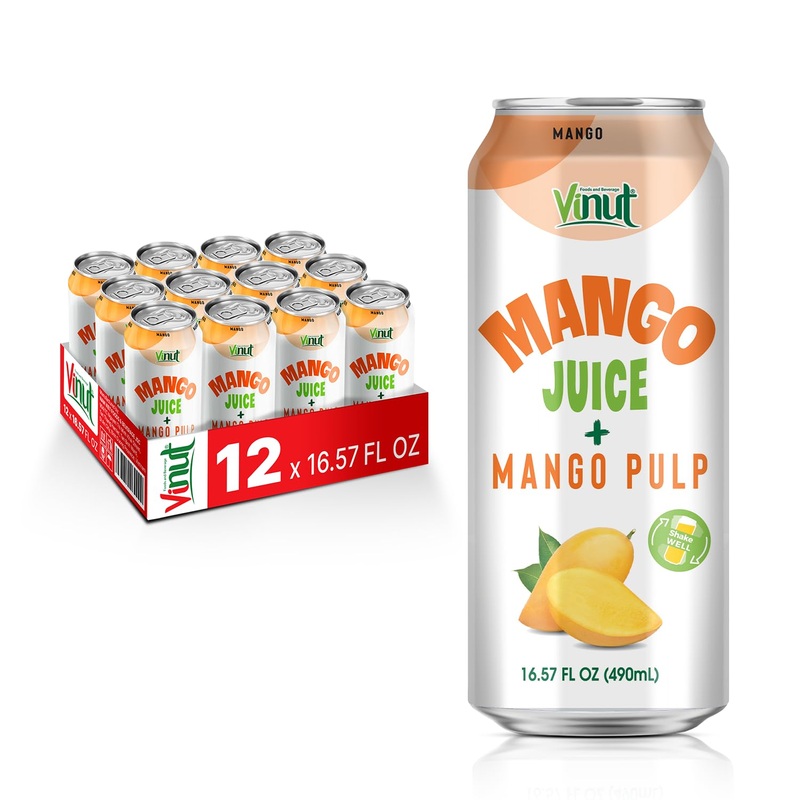 Vinut 100% Mango Juice With Pulp (16.57 Fl Oz, Pack Of 12), No Sugar Added, All Nature Mango Juice, Not From Concentrate, Mango