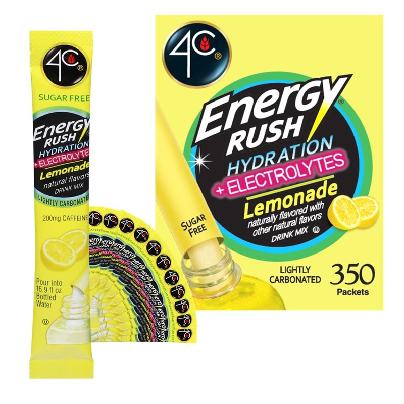 4C Powder Energy Rush Stix, Energy Rush – Lemonade Electrolyte 350 Count, Bulk Buy, Singles Stix, On The Go, Refreshing Water Fl