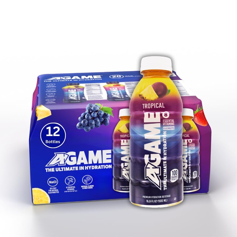 A-Game Sports Drink, Tropical, The Ultimate Hydration Sports Beverage For Athletes, 8 Essential Vitamins Including B, C, & E Plu