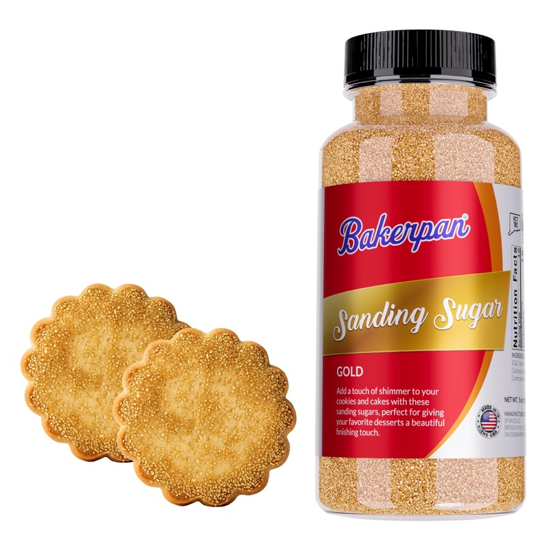Bakerpan Gold Sanding Sugar For Baking & Cookie Decorating – 5 Ounce Edible Gold Sugar Sprinkles For Cookies, Cakes, Cocktails (