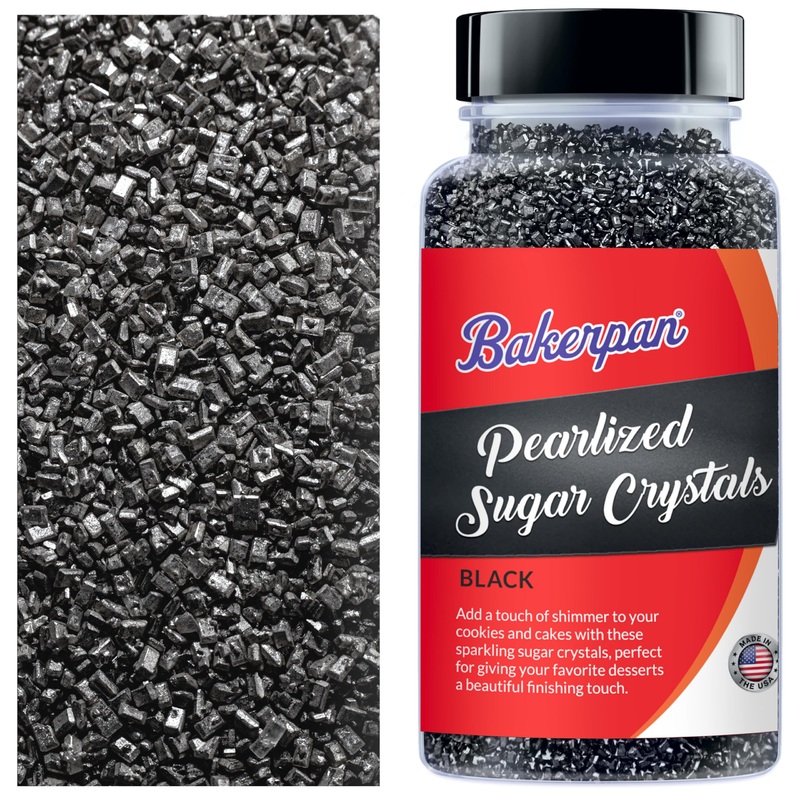 Bakerpan Pearlized Sugar Sprinkles For Baking – 5 Ounce – Sparkling Black Decorating Sugar Crystals For Cookies, Cake Pops, Ice