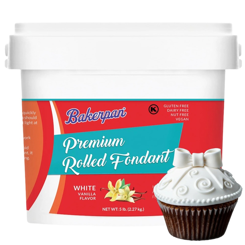 Bakerpan Premium Rolled White Fondant For Cake Decorating – 5 Pounds, Vanilla Flavor