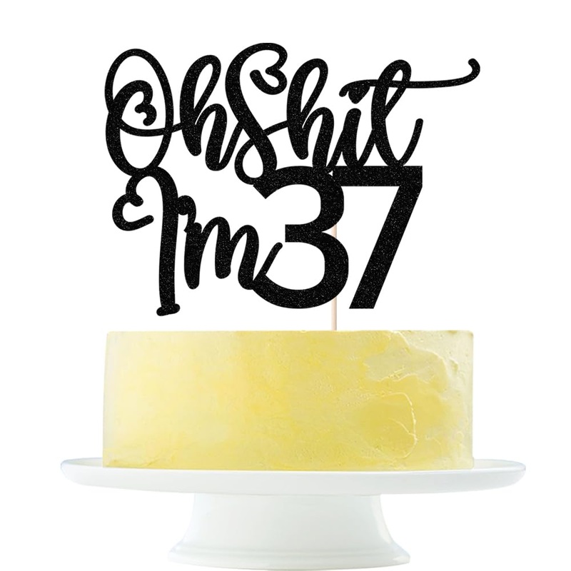 Black Flash Oh Shit I’M 37 Cake Topper, Happy 37Th Birthday/Cheers To 37 Years/Sweet 37, Funny 37Th Birthday Party Decorations S