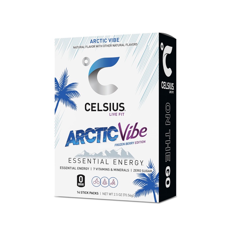 Celsius On-The-Go Powder Sticks Arctic Vibe, Essential Energy 2.5 Oz (14 Sticks Per Pack)