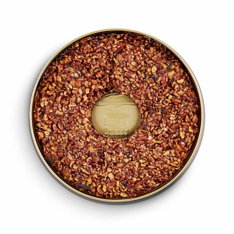 Collin Street Bakery Texas Blonde Pecan Cake In Collectible Gift Tin – 801 Regular Size 7    Cake With Chopped Pecans, Cherries,