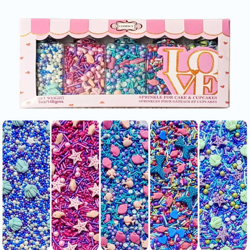 Confect Sprinkle Mix Set – Under The Sea – 5 Assorted Pastel Blends For Cake, Cupcake & Cookie Decorating – Ocean-Inspired Edibl