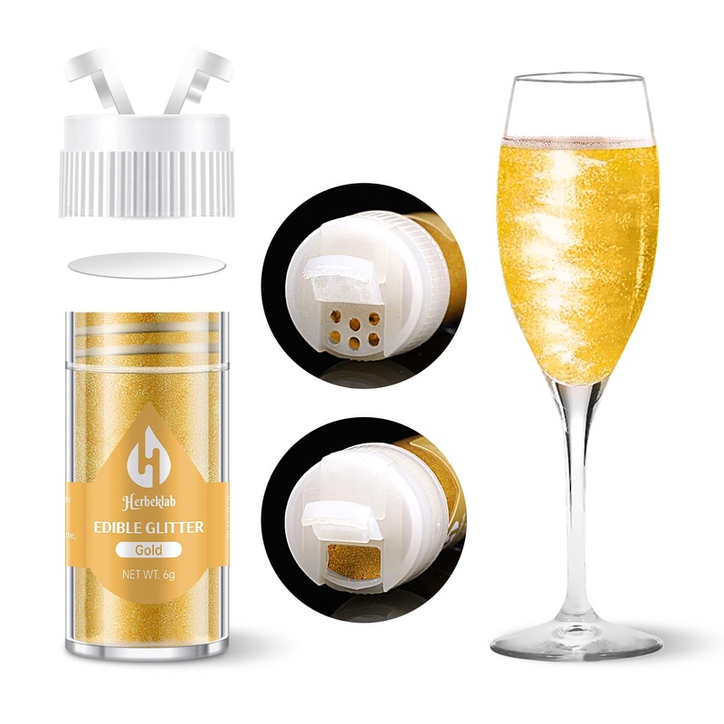 Gold Edible Glitter For Cocktails – 6G Gold Luster Dust Edible Drink Glitter Food Grade Metallic Shimmer Powder Cake Sprinkles F