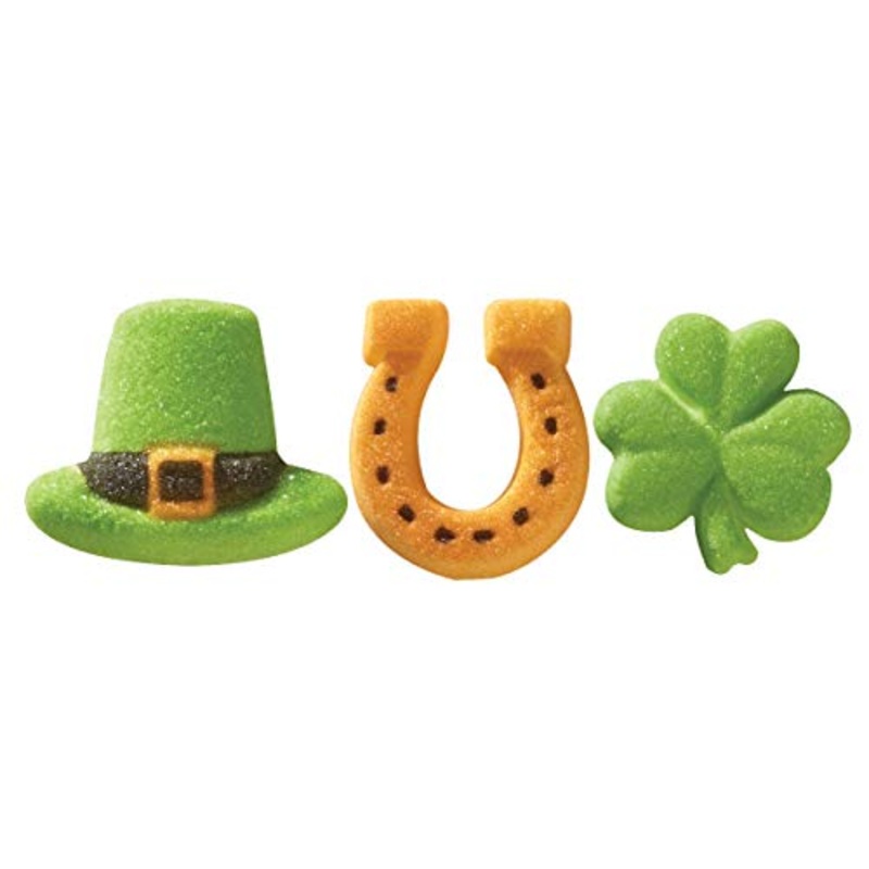 Good Luck Clover, Horseshoe, And Irish Hat Edible Sugar Cake Toppers, 12 Count
