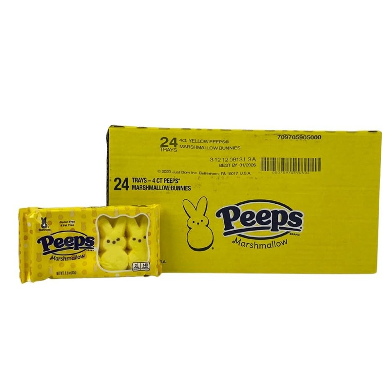 Peeps Bulk Marshmallow Yellow Bunnies, Easter Candy, 24 Packs Of 4 Count, Easter Basket Stuffers