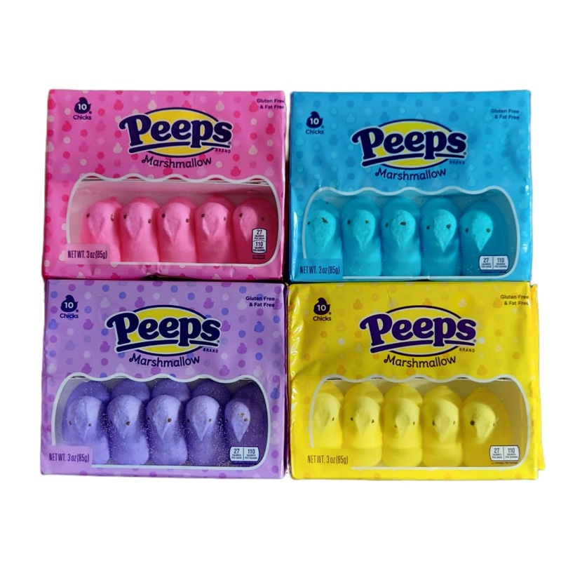 Peeps Easter Marshmallow Chicks, Variety Pack, 10 Count (Pink, Blue, Purple, And Yellow Chicks Marshmallow Peeps)