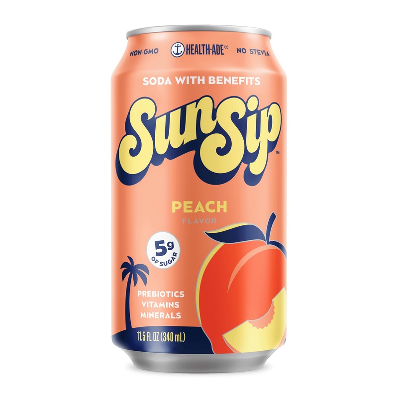 Sunsip Prebiotic Soda By Health-Ade, Gut-Healthy Beverage, Soda Swap, Vitamins & Minerals, Naturally Sweetened, Peach, 11.5 Oz (