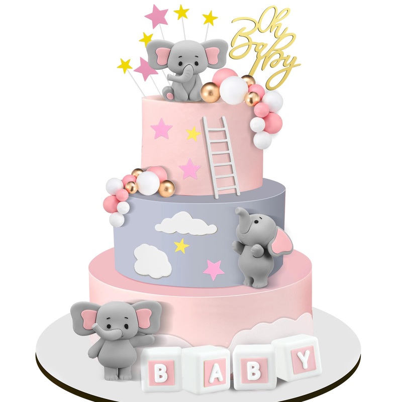Yinder Bear Cake Toppers Mini Bear Cake Decorations Cake Toppers Gold White Pearl Ball For Birthday Party Decorations(Gray, Pink