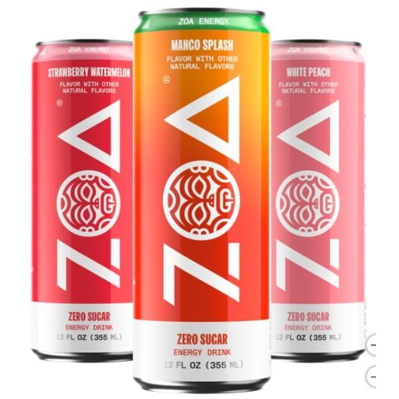 Zoa-Energy Drink, Zero Sugar, Variety Pack – 12 Fl Oz Cans, Strawberry Watermelon, Mango Splash, White Peach (Pack Of 9)