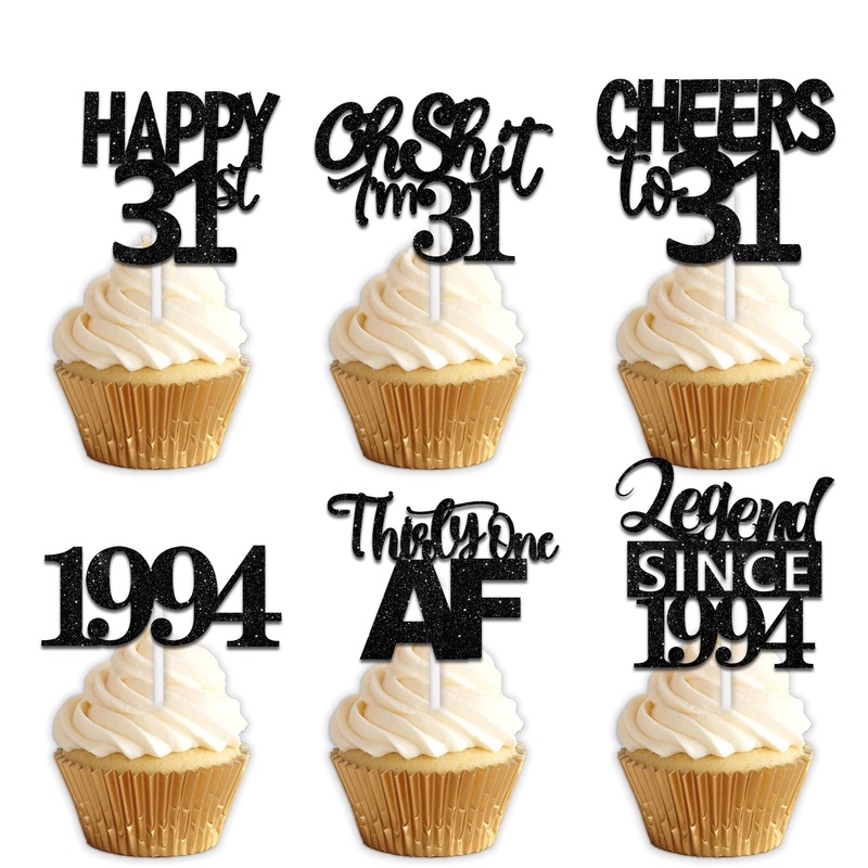 18Pcs Black Glitter Happy 31St Dessert Cupcake Topper Pick For Funny Legend Since 1994 Theme Decor Supplies Men Women Happy 31 B