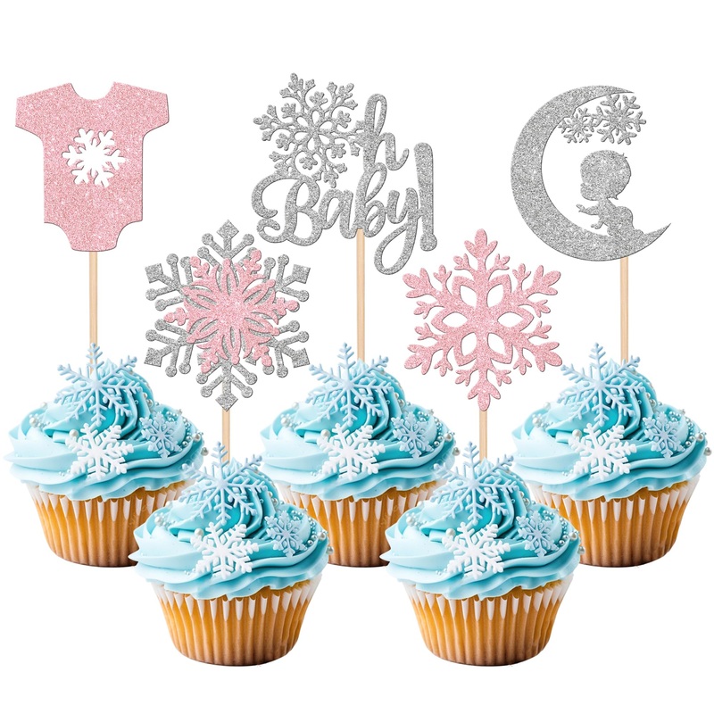 30 Pcs Snowflake Oh Baby Cupcake Toppers Glitter Winter Sweater Moon Snowflake Cupcake Picks It’S A Girl Cake Decorations For Ba