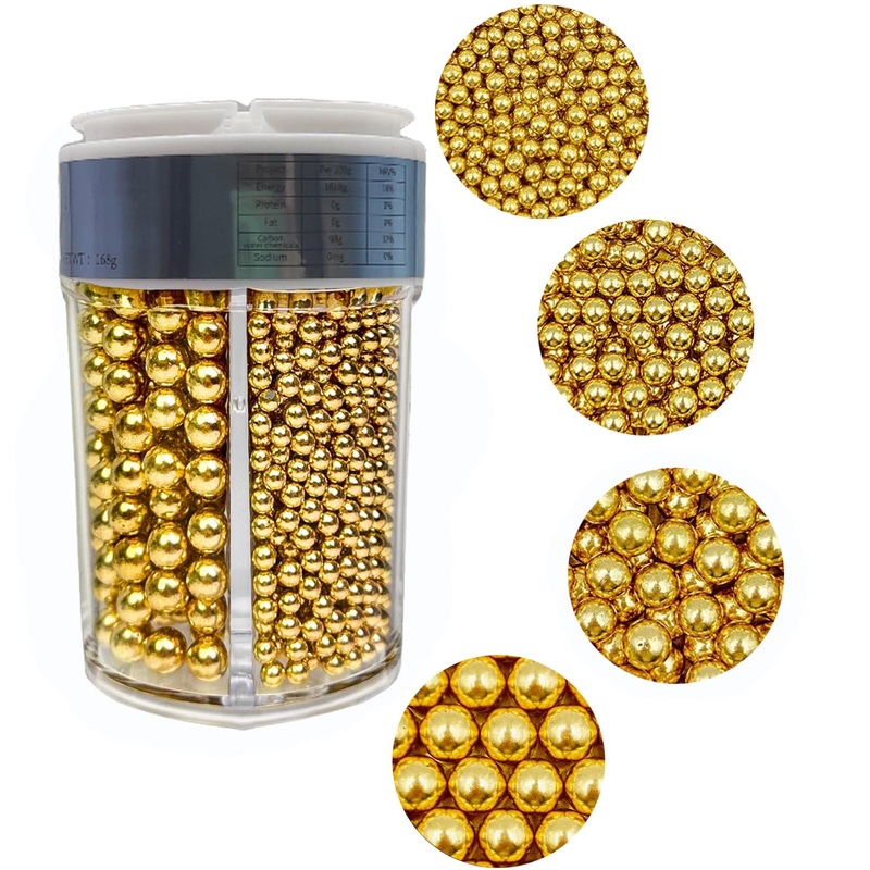 4 In 1 Super Gold Pearl Sugar Sprinkles 6 Oz, 4 Sizes Candy Pearls Ideal For Baking, Cake And Cupcake Toppers, Cookie Decoration