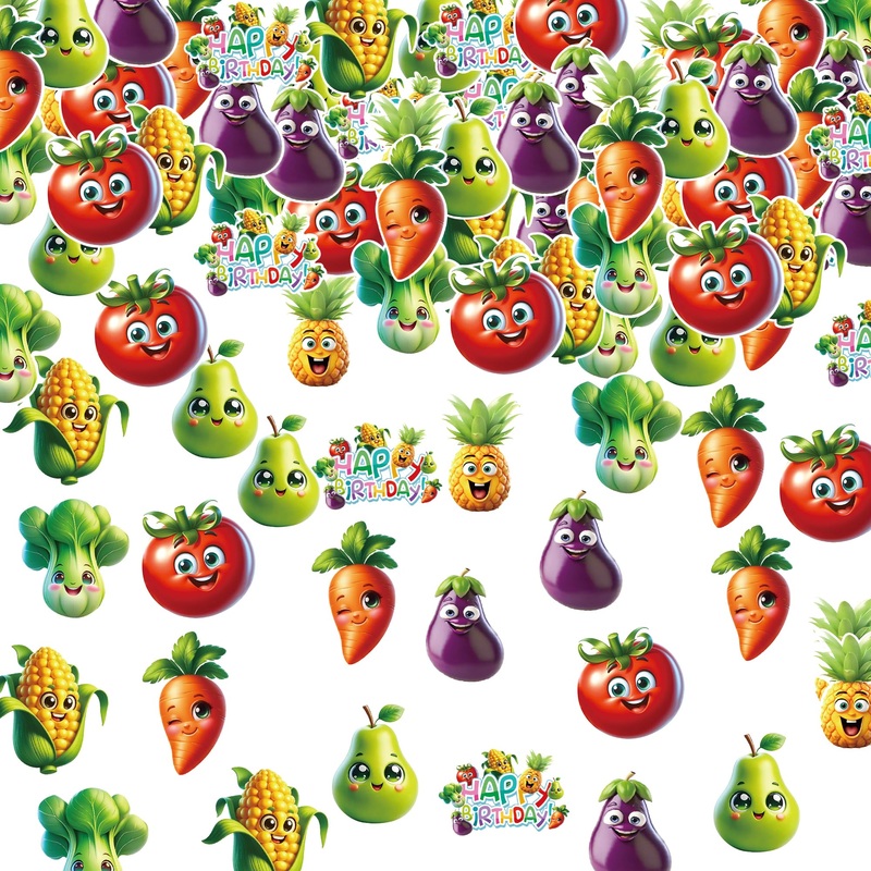 48Pcs Edible Fruit Birthday Cupcake Toppers Wafer Paper Dancing Fruit Birthday Decorations For Baby Shower Wedding Party Decorat