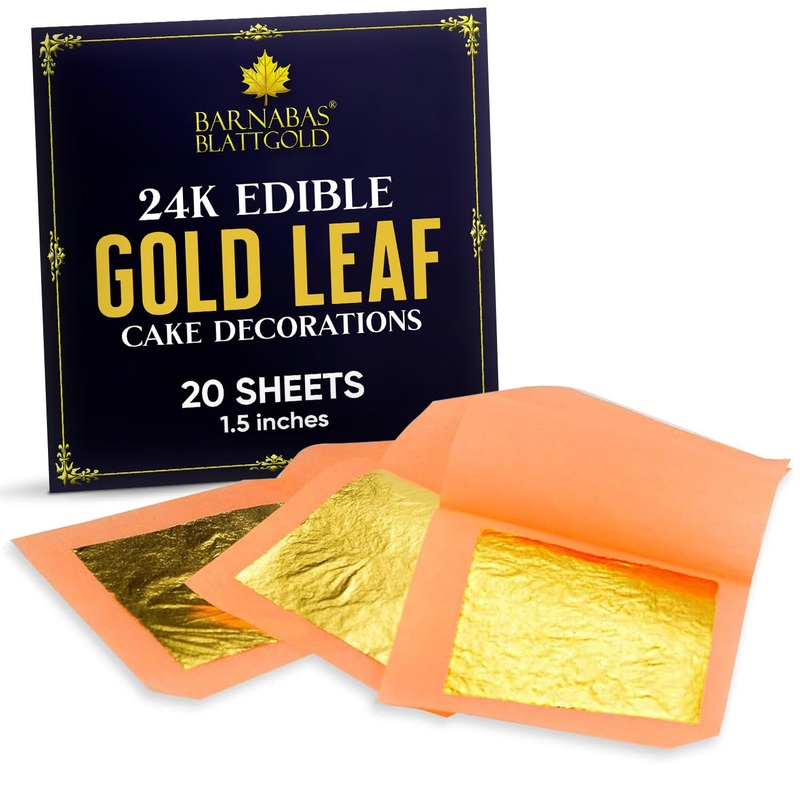 Barnabas Blattgold Edible Gold Leaf 24K – Cake Decorations, Loose Gold Leaf Sheets For Cupcakes – 1.5 Inches, Interleaf Of 20