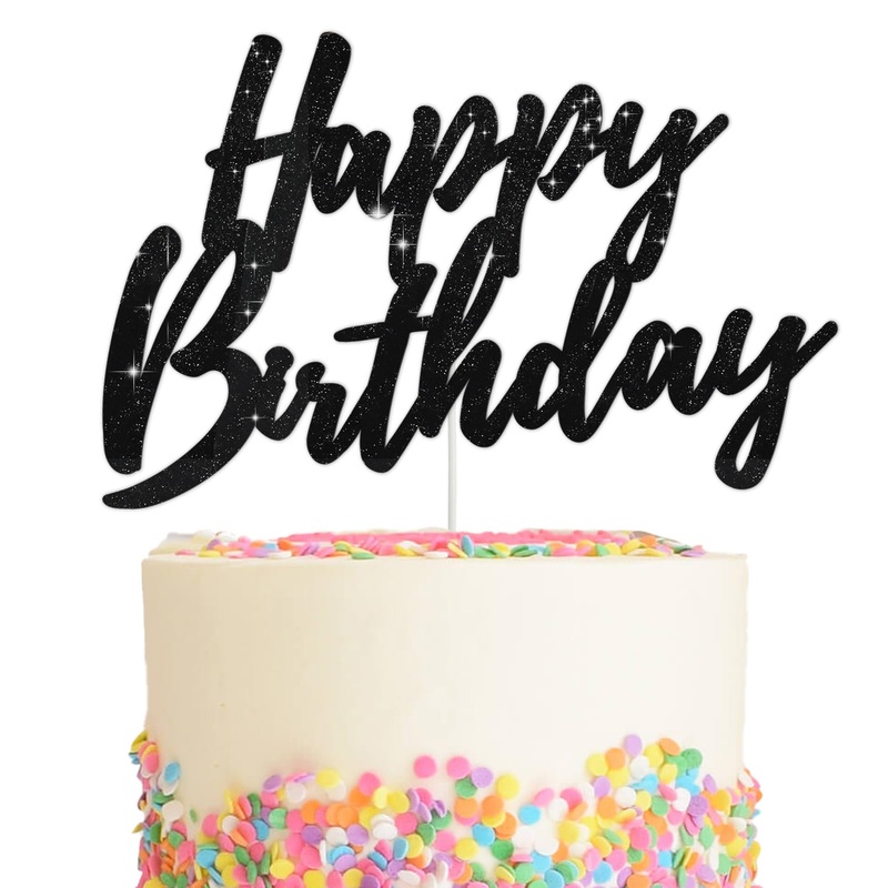 Beishida Happy Birthday Cake Toppers Black Glitter Birthday Cake Decoration Cake Baking Supplies 18Th 30Th 40Th Birthday Cake To