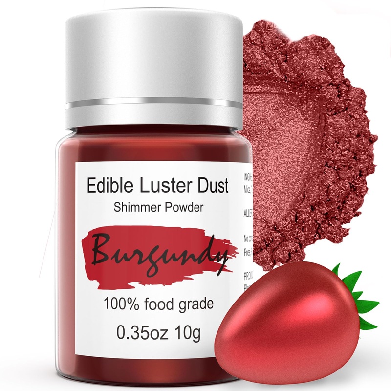 Burgundy Luster Dust Edible For Cakes Cocktails – 10G Colaele Edible Shimmering Dust For Chocolates, Metallic Food Coloring Powd