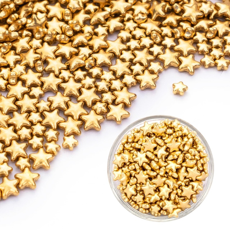 Dazzjoy Edible Gold Sprinkles, Star Sugar Candy Sprinkles For Cupcake Decorating, Food Grade, 4.23Oz, Mix Size, Cupcake Toppers,