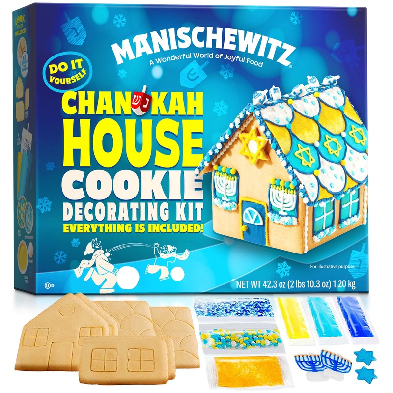 Do-It-Yourself Chanukah House Cookie Decorating Kit By Manischewitz, Easy Build Tray Included, Nut Free, Fun Hanukkah Activity F