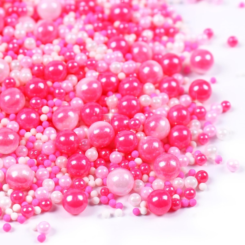Edible Pink Sprinkles For Cake Decorating, Pearl Sprinkles, Edible Pearls, Cake Pearls For Baby Showers, Weddings, Birthdays, Ge