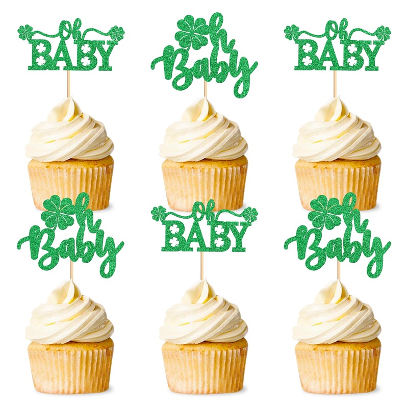Ercadio 24 Pack St Patrick’S Day Lucky Four Leaf Oh Baby Cupcake Toppers Four Leaf Oh Baby Cupcake Picks For St.Patricks Day Bab