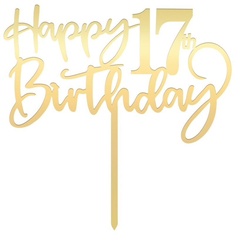Happy 17 Th Birthday Cake Topper,Mirrored Gold Acrylic Durable Cake Topper,17Th Birthday Party Cake Decorations,Hello17Th Years