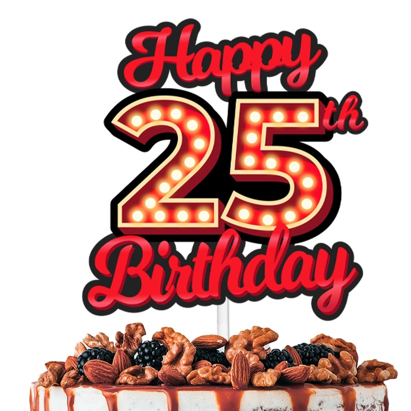 Happy 25Th Birthday Cake Topper Fluorescent Flashing Night Out Hen Movie Nightclub Theme Decor Supplies Woman Man Happy Birthday
