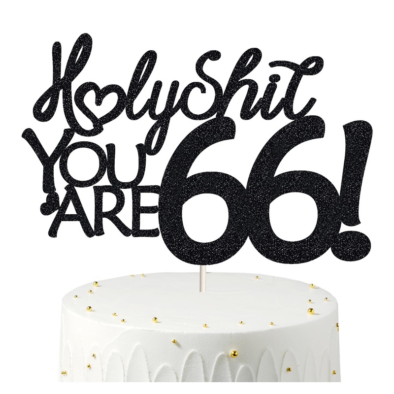 Happy 66Th Birthday Cake Topper 66 Birthday Cake Toppers-Black Glitter, Funny 66Th Cake Topper For Men For Women, 66Th Birthday