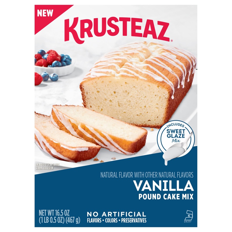 Krusteaz Vanilla Pound Cake Mix, Baking Mix, Includes A Sweet Glaze Mix, No Artificial Flavors, No Artificial Colors, And No Art