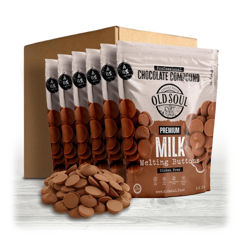 Oldsoul Chocolate Compound Buttons 13.2 Lb | Milk Chocolate 8% Real Cocoa | Smooth Melting | Perfect For Baking & Desserts (13.2