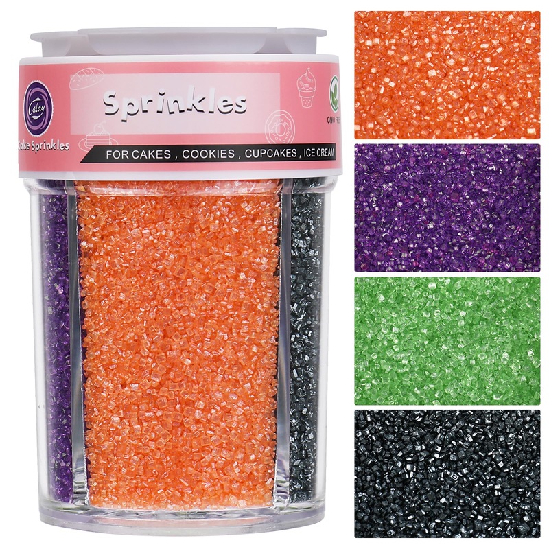 Sanding Sugar Halloween Sprinkles For Cake Decorating, 4 Colors Sparkling Sprinkles Orange Purple Green And Black Decorating Coa