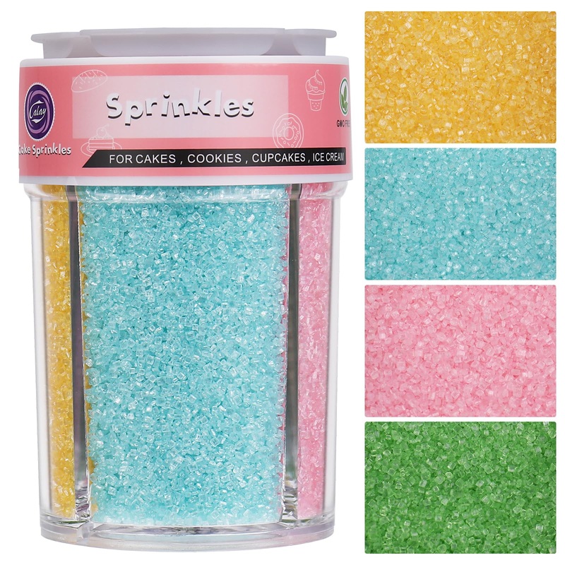 Sanding Sugar Pastel Sprinkles For Cake Decorating, 4 Colors Sparkling Green Yellow Pink Blue Decorating Coarse Sugar Crystals S