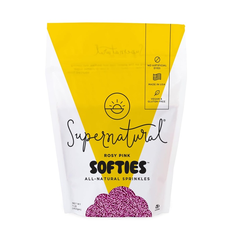 Supernatural Rosy Pink Softies Sprinkles, Dye-Free, Made In Usa, Soy Free, Gluten Free, Vegan, 16Oz