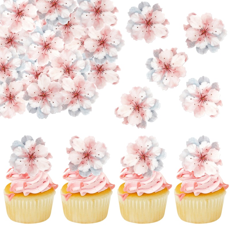 40 Pcs Edible Cherry Blossoms Cake Decorations Edible Cherry Blossoms Cupcake Toppers Wafer Paper Flowers Cake Toppers For Baby
