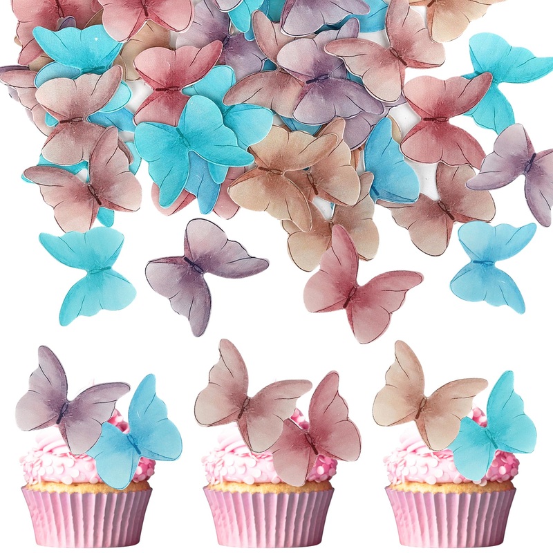 48Pcs Edible Butterfly Cupcake Toppers – Edible Wafer Paper Butterfly Cake Decorations For Baby Shower, Birthday, Wedding Partie