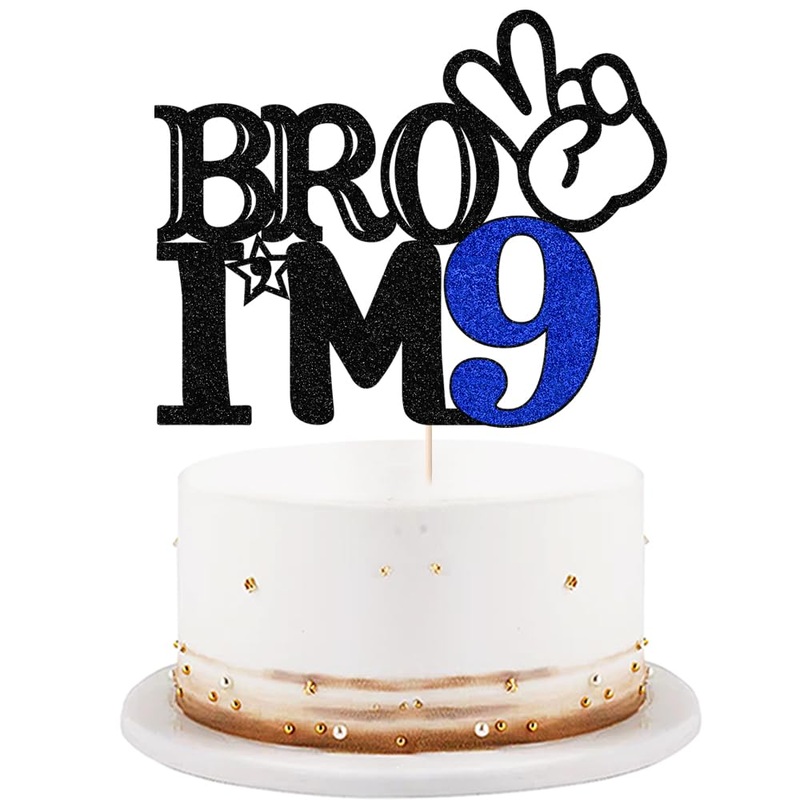 Bro I’M 9 Cake Topper- 9Th Birthday Cake Picks, Officially Teenager Cake Topper, Boy 9Th Birthday Cake Decorations – 9 Years Old