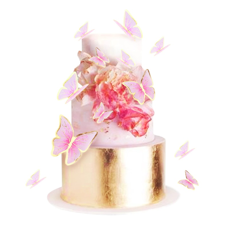 Cyodoos 30Pcs Red Gold Edge Mixed Size Lively 3D Waterproof Butterfly Cupcake Topper For Girls Women’S Happy Birthday Wedding Pa