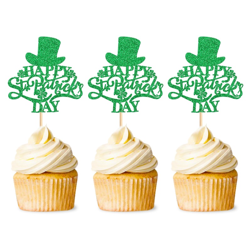 Ercadio 24 Pack Happy St Patrick’S Day Cupcake Toppers Happy St Patrick’S Day Cupcake Picks With Four Leaf For St.Patricks Day B