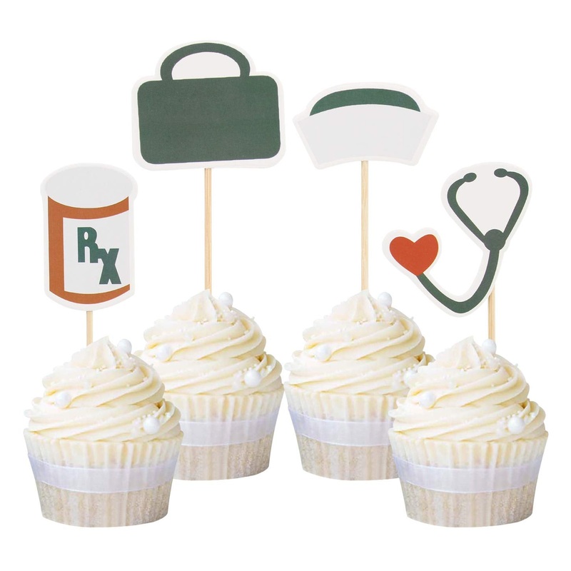 Ercadio 24 Pack Nursing Cupcake Toppers Nurse Graduation Cupcake Topper Medical Rn Themed Birthday Party Cake Decoration Picks