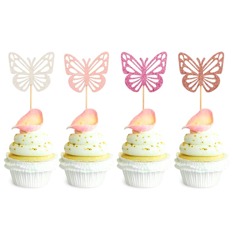 Ercadio 48 Pack Assembled Butterfly Cupcake Toppers Colorful Glitter Butterfly Cupcake Picks Baby Shower Kids Birthday Party Cak
